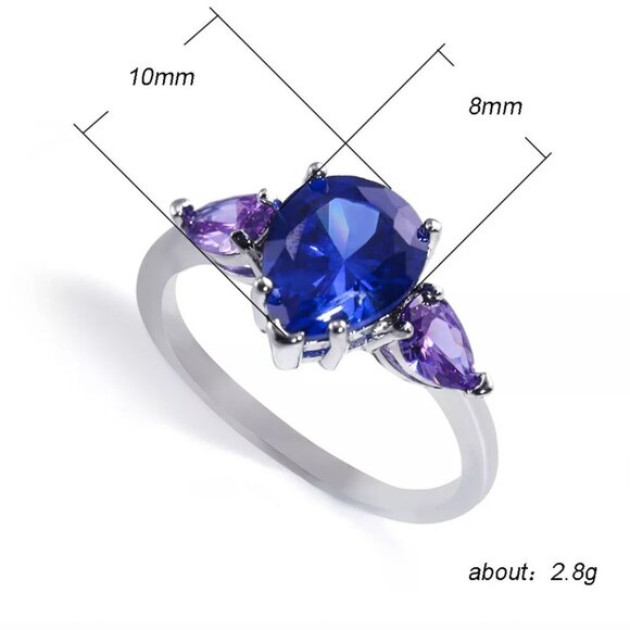 NEW 925 Sterling Silver Diamond Ring Sapphire & Amethyst Pear Cut Teardrop Ring - Picture 7 of 7